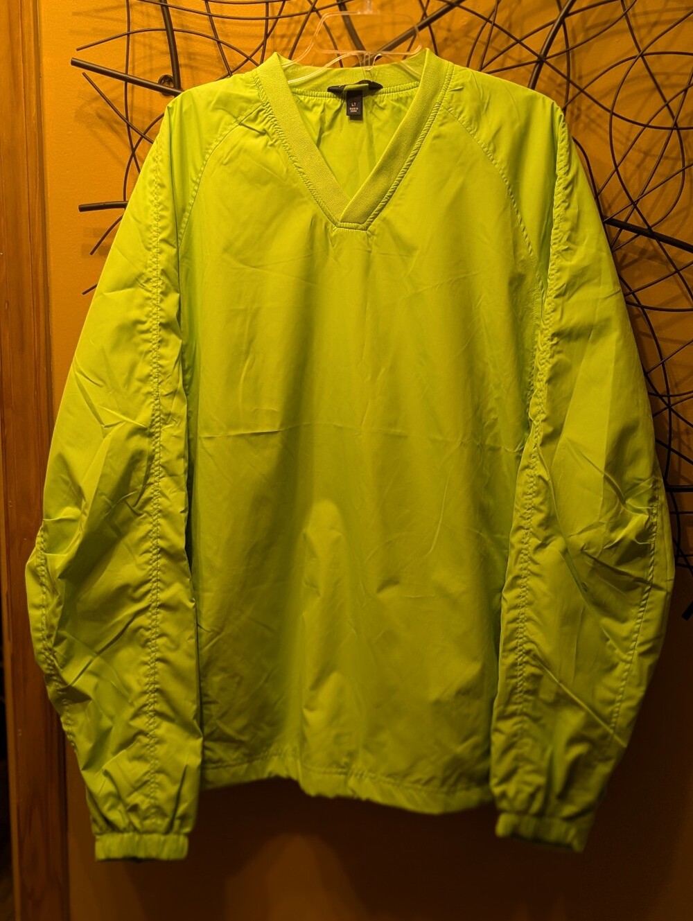 Men’s Neon Lime Green V-Neck Pullover Windbreaker Jacket – Lightweight